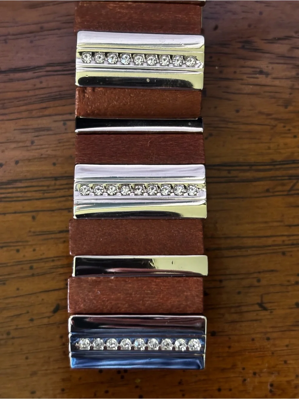 vintage multi-strand leather expansion bracelet accented with alternating silver